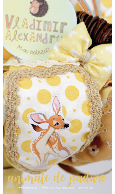 Lumanare de botez pentru baieti cu animale de padure, 65x4 cm, In padurea cu alune 3